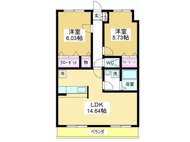 ヒルトップガーデン II(2LDK/2階)の間取り写真