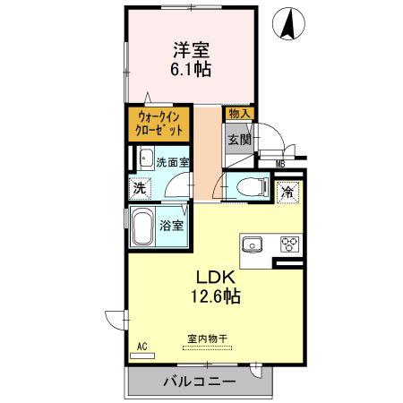 レフィナードKHY II棟(1LDK/2階)の間取り写真