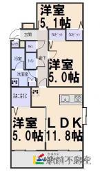 さつきマンション(3LDK/3階)の間取り写真