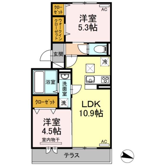 フリージア A棟(2LDK/1階)の間取り写真
