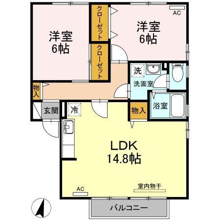 ヴェールメゾン D棟(2LDK/1階)の間取り写真