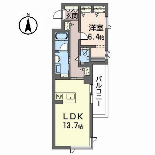 グランテージ高槻(1LDK/2階)の間取り写真