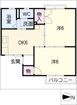 プレジール黒川B(2DK/2階)の間取り写真