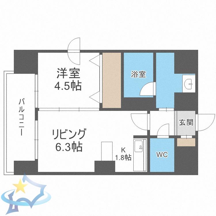 クレジデンス札幌・南4条(1LDK/15階)の間取り写真