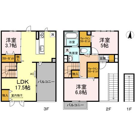 フォルトーナ伊倉(3LDK/2階)の間取り写真