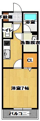 CURE新外(1K/2階)の間取り写真