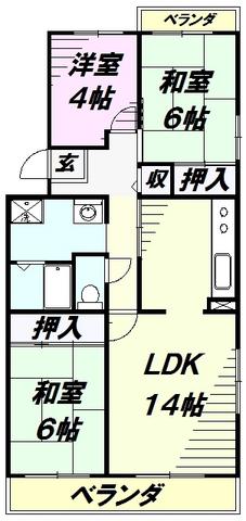 コーポレート美原1号棟(3LDK/4階)の間取り写真