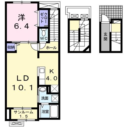 アベニール ドゥ アルブル(1LDK/3階)の間取り写真