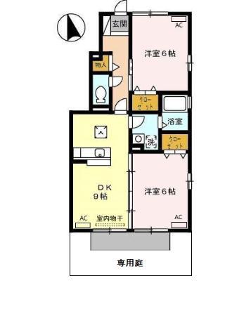 サンルミエール(2DK/1階)の間取り写真