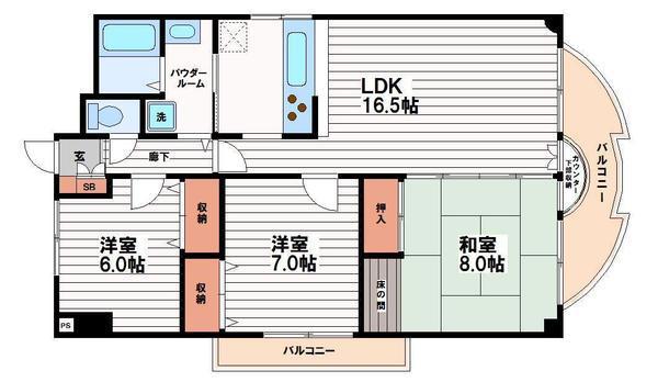 ダイヤモンドパレス(3LDK/3階)の間取り写真