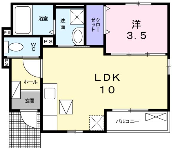 ローズカーサ(1LDK/1階)の間取り写真