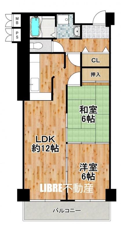 コーシャハイツ弁天(2LDK/4階)の間取り写真