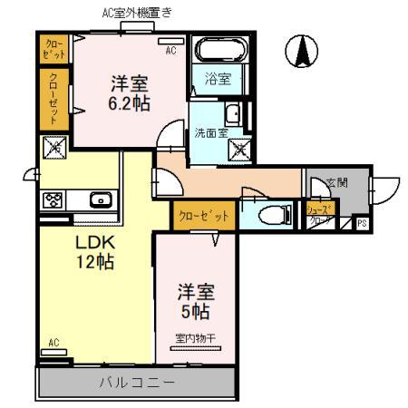 COZY COURT(2LDK/2階)の間取り写真