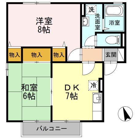 エトワールモーリ(2DK/1階)の間取り写真