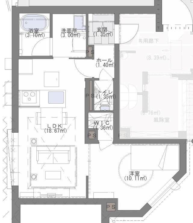 GRACE EARTH薬院(1LDK/1階)の間取り写真