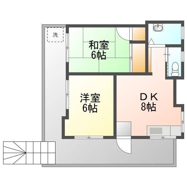 我那覇貸間(2DK/2階)の間取り写真