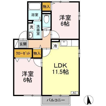 ハピネス甲西ABC(2LDK/2階)の間取り写真