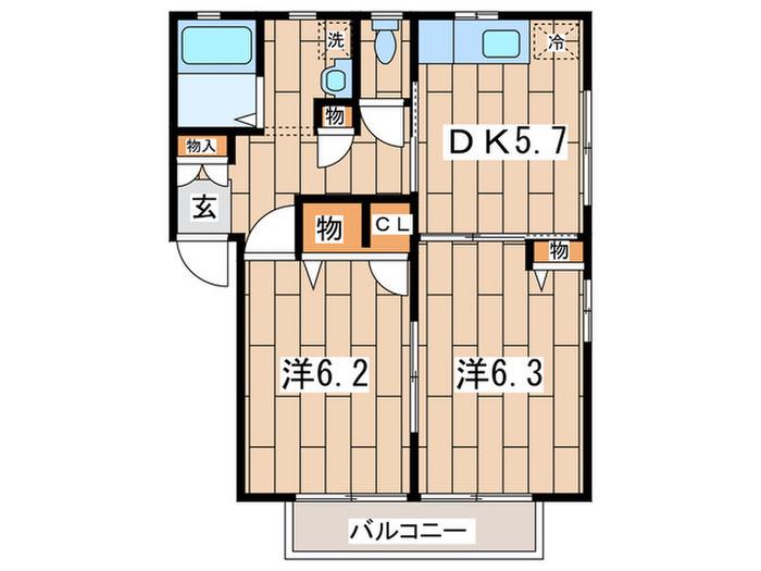 メゾンベール相模原A(2DK/1階)の間取り写真