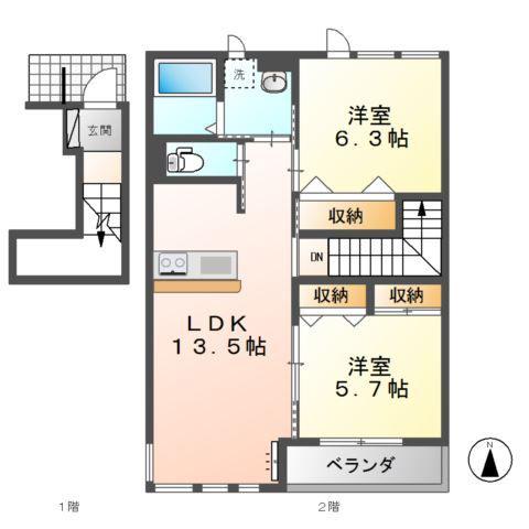 ユニヴァリーラビータ(2LDK/2階)の間取り写真