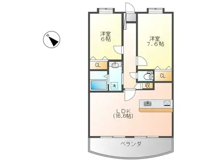 クレイン小塙II(2LDK/1階)の間取り写真