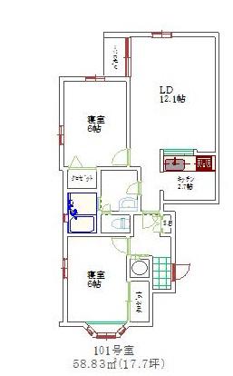 レンテム寺尾(2LDK/1階)の間取り写真