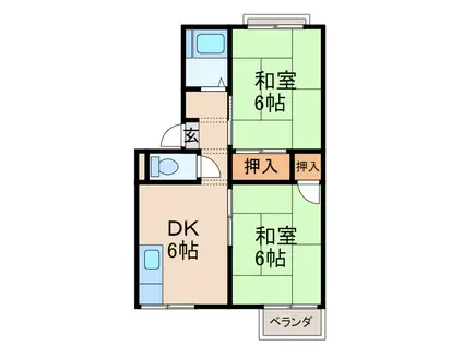 プレジール狐島B棟(2DK/2階)の間取り写真