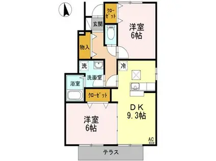 ローズコート一本木G(2DK/1階)の間取り写真