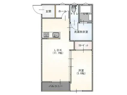 グリーンパーシモン2(1LDK/1階)の間取り写真