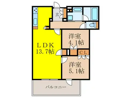 ブリリアタワー箕面船場(2LDK/11階)の間取り写真