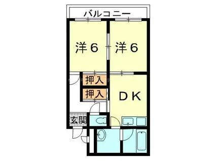 ハイツ中川(1LDK/2階)の間取り写真