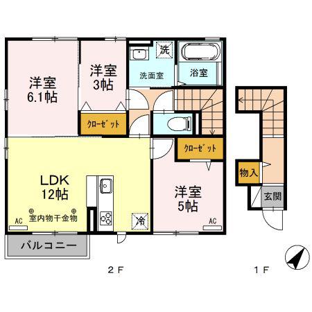 クレール富久 B(3LDK/2階)の間取り写真