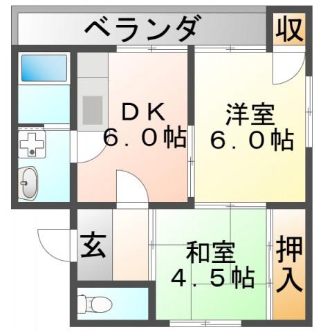 円山グリンハイツ(2DK/3階)の間取り写真