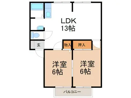 ドミール白沢 A(2LDK/1階)の間取り写真
