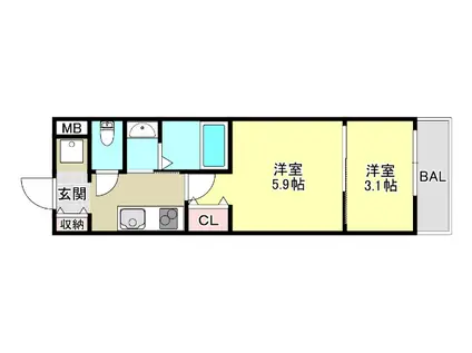 BASE青木(1DK/3階)の間取り写真