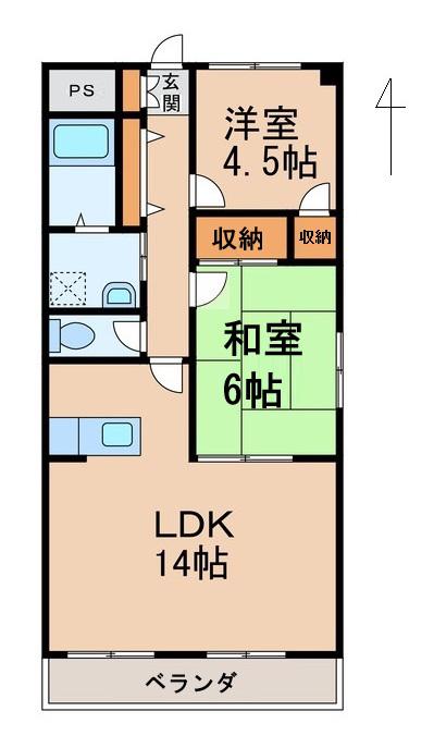 サンマリン田中コーポ(2LDK/2階)の間取り写真