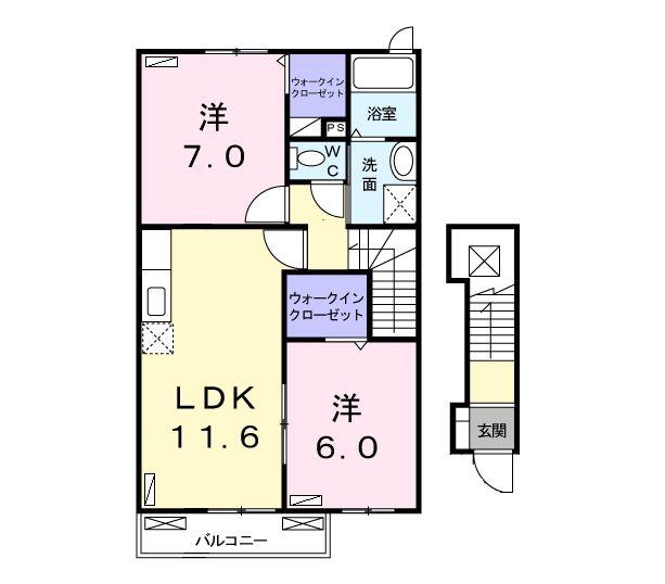 ブラン・ルピナスC(2LDK/2階)の間取り写真