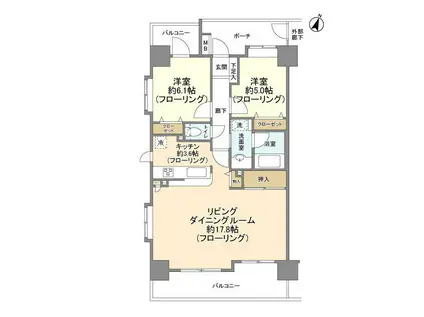 コスモ浦和グレイスフォルム(2LDK/11階)の間取り写真