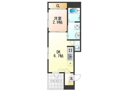 三永レジデンス京都(1DK/2階)の間取り写真