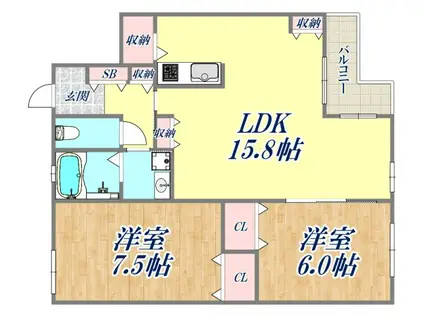 GRAN EIGHT KOUSHIEN TOZAKI(2LDK/2階)の間取り写真