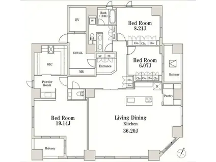 ラサンテ一番町(3LDK/14階)の間取り写真