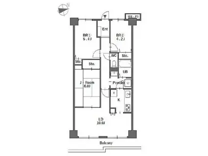 伊勢原グリーンマンション2番館 2番館(3LDK/5階)の間取り写真