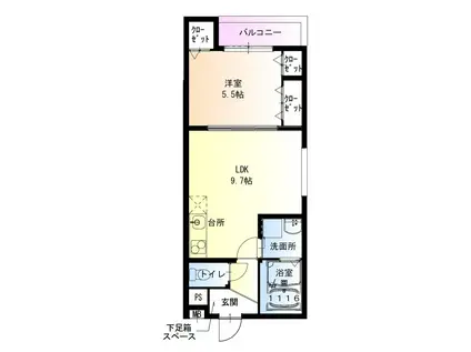 近鉄八尾I番館(1LDK/1階)の間取り写真