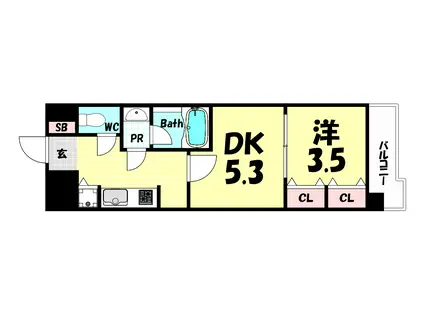 LAV神戸三宮(1LDK/8階)の間取り写真