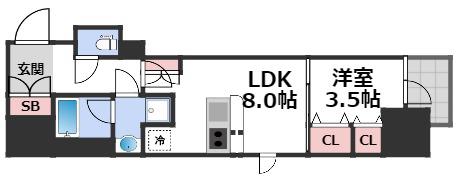 レジュールアッシュ谷町四丁目グランクラス(1LDK/7階)の間取り写真