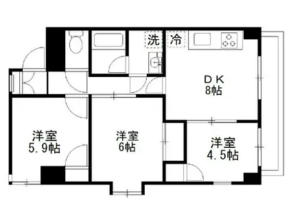 パーム谷塚(3DK/3階)の間取り写真