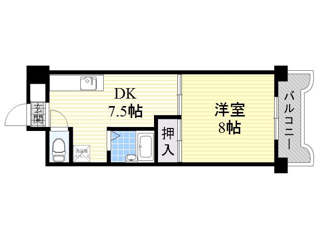 鶴見緑地ハイツ弐番館(1DK/6階)の間取り写真