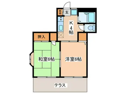 エスハイム(2K/1階)の間取り写真