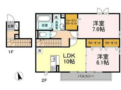 白楽クアトロハウス B棟(2LDK/2階)の間取り写真