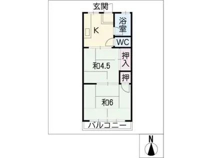 東海宝荘2棟(2K/2階)の間取り写真