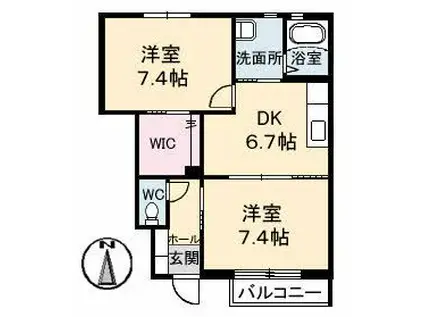 パステルひかわ B棟(2DK/1階)の間取り写真